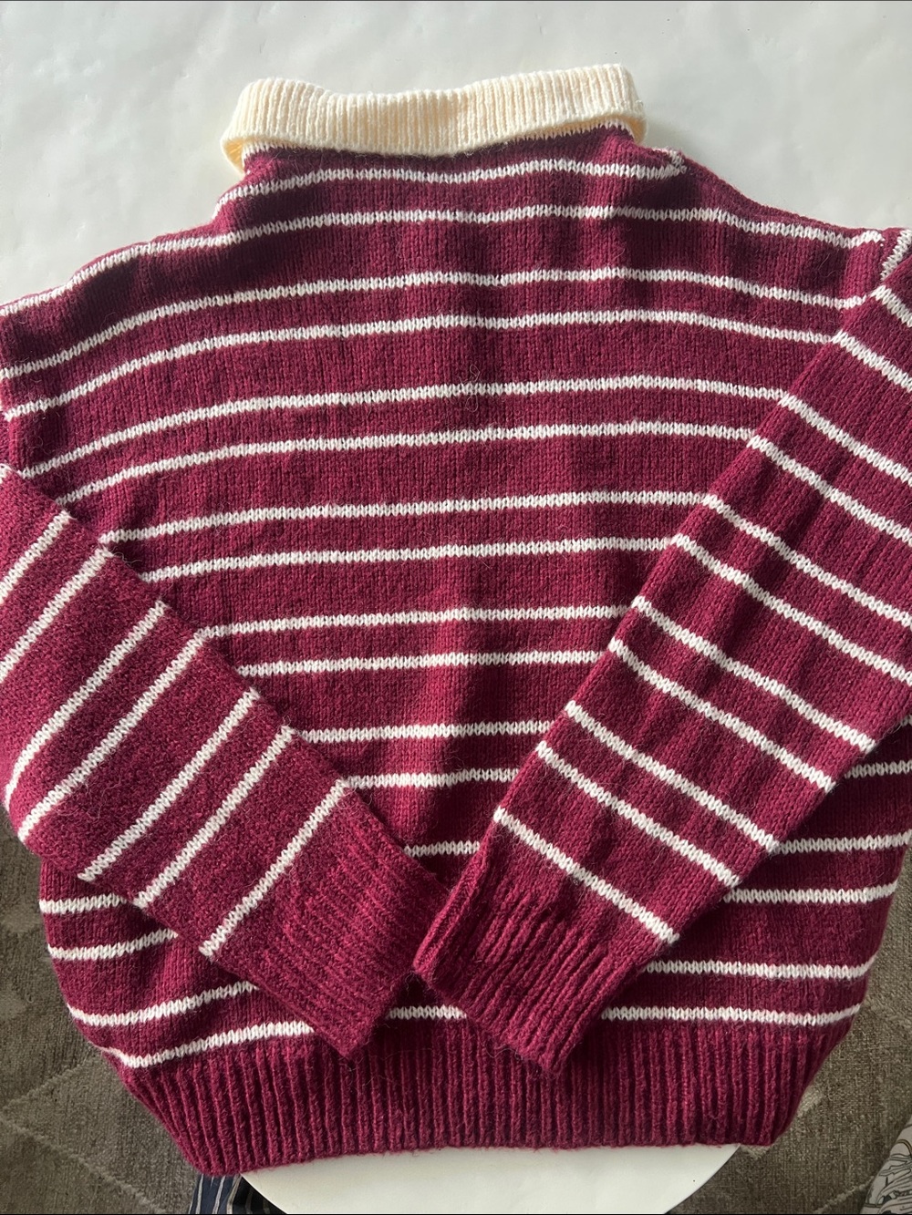 LIONNESS Rising Sun Stripe Jersey Knit Oversized Chunky Polo Sweater Crimson S/M - Picture 5 of 7
